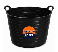 80L Flexi Tub Bucket Heavy Duty Plastic Garden Storage Trug Large Builder Bucket UK (1, BLACK, 80)