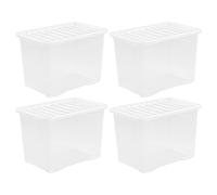 80L Large Crystal Storage Boxes with Lids Strong Plastic Stackable Nestable Container Home Office for Home, Office, Kitchen, Toys and Goods Made in the UK (Pack of 4)
