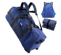 80L Waterproof Rolling Duffel Bag with Quick-Release Straps, Military Tactical Wheeled Foldable For Deployment Traveling Camping Sporting, Blue+Drawstring bag, Military Style