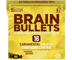 80mg Caffeine & 160mg L-Theanine Focus Enhancing Energy Chews - Neuroscience Backed Nootropic Stack, Mental Acuity & Cognitive Support | Caramel Frappe Flavor Brain Bullet, 4 Pack