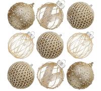 80mm/3.15" Christmas Ball Ornaments - 9pcs Large Shatterproof Foam Christmas Tree Decorations, Clear Plastic Glitter Hanging Balls for Xmas Holiday Party Home Decor (Champagne)