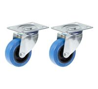 80mm 3" castor blue rubber swivel strong 280kg capacity, set of 2