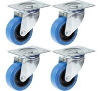 80mm 3" castor blue rubber swivel strong 560kg capacity, set of 4