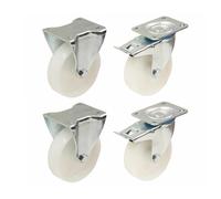 80mm 3" inch nylon castors - heavy duty fixed & braked castor set 120kg each - set of 4