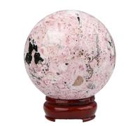 80mm, Rose Stone Sphere with Wooden Stand,Agate Crystal Ball for Home Decoration, Gemstone for,Feng Shui,Photography