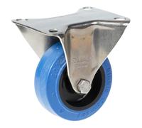 80mm stainless steel fixed castor with blue elastic rubber on nylon centre wheel