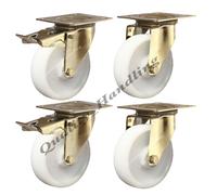 80mm stainless steel nylon bolt hole braked castor 150kg - set of 4