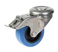 80mm stainless steel swivel/brake castor with blue elastic rubber on nylon centr