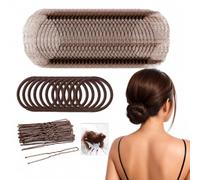 80pcs Brown Invisible Hair Bun Net Set, 20pcs Invisible Hair Nets with Elastic Edge Mesh, 50pcs Coffee U Shape Hair Bun Pins & 10pcs Elastic Hair Bands for Girls Women Ballet Dancer Catering
