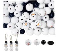 80PCS Christmas Beads with Cute Face Christmas Wooden Beads Snowman Face and Tummy Craft for Xmas Tree Decoration DIY Jewelry Round Wooden for Crafts Wood
