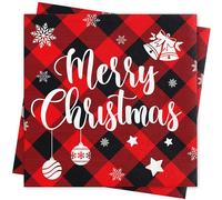 80Pcs Christmas Napkins Christmas Table Decorations Red Grid Christmas Paper Napkins Xmas Serviettes Christmas Disposable Tissue Napkin Merry Xmas Napkins Christmas Party Supplies Home Decor