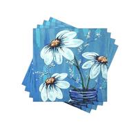 80PCS Daisy Floral Paper Napkins 2 Ply Disposable Decorative Dinner Napkins for Party Birthday Wedding Decoupage. Folded 6.5x6.5 In