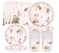 80pcs Fairy Party Tableware, Fairy Birthday Party Tableware Set, Plates, Napkins, Cups, Kids Theme Birthday Party Decorations-20 people