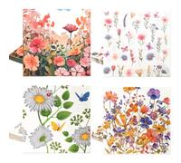 80Pcs Floral Decoupage Napkins,Spring Disposable Paper Napkins with Daisies, Cosmos & Mixed Small Flowers for Tea Party, Mother's Day, Wedding, Bridal & Baby Shower