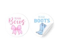 80Pcs Gender Reveal Decorations Party Stickers, 2 Inch Bows Boots Team Blue Pink Team Boy Girl Stickers Self-Adhesive Baby Shower Labels Sticker for Gender Reveal Card Party Supplies