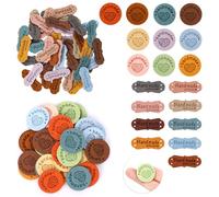 80pcs Handmade Leather Labels, Artificial Colorful Leather Labels with Love Handmade Embossed Crochet Tags with Holes for Crochet Knitting Sewing Hats DIY Crafts