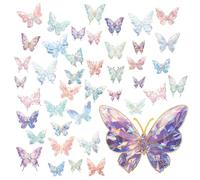 80pcs Holographic Glitter Butterfly Stickers Phone Butterfly Stickers Set, Blue Green Pink Purple Sparkly Crystals Clear Resin Waterproof Stickers Decals for Scrapbooking Journaling Water Bottles