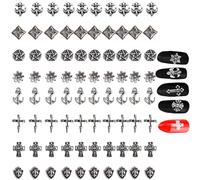 80Pcs Leeneen Silver Metal Cross Nail Charms for Nails Design,Y2K 3D Chrome Nails Art,Vintage Alloy Cross Heart Skull Acrylic Charm for Women, Halloween Nail Supplies (M1)