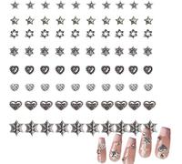 80Pcs Leeneen Silver Metal Cross Nail Charms for Nails Design,Y2K 3D Chrome Nails Art,Vintage Alloy Cross Heart Skull Acrylic Charm for Women, Halloween Nail Supplies (Star)