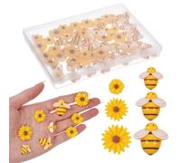 80Pcs Mini Resin Bees Daisy Flowers, 3 Sizes Resin Bees Daisy Decor with Box, Tiny Flatback Fake Bee Sunflowers Bumble Bee Embellishment, for DIY Crafts Scrapbooking Phone Case Wreath Party Decor