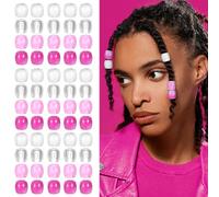80Pcs Pink Hair Beads for Braids, Ponys Bead Loc Dreadlock, Jewelry Making Hair Accessories with Large Hole, Cute Braids Hair Decoration for Women(Pink, White)
