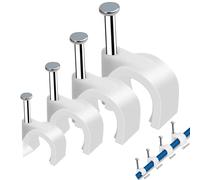 80Pcs Round Cable Clips,4mm 6mm 8mm 10mm Electrical Cable Wall Clip - Nail Clips Cable Management, Steel Nails Tacks Holder for Organizing Electric Wires Cables Line TV (White)