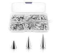 80pcs Spikes Studs 10mm Metal Cone Spikes Rivet, Punk Rock Screw Back Studs for DIY Bags Clothing Leather Craft Bracelet Necklace, with Screwdriver (Silver, 3 Size)