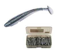 80pcs Swimbaits Paddle Bulk Lure Kit, Soft Plastic Fishing Bait for Bass Trout Crappie, Durable Swimmer for Saltwater/Freshwater(Silver Blue, 4in)