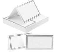 80Pcs Table Place Cards,Wedding Name Cards, Table Setting, Place with Double Silver Border for Weddings Greenery Seating Paper Tented for Table Setting Birthday Dinner Party(White)