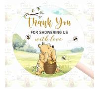 80pcs Thank You for Showering Us with Love Baby Shower Stickers, Winnie Thank You Stickers, Classic Pooh Party Label Set