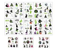 80PCS Witchy Temporary Tattoos with 3 Waterproof Sticker, Pink Green Witch Tattoos stickers for Birthday Party Favors Decorations Supplies