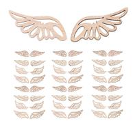80pcs Xmas DIY Wooden Slices Angel Wings Patches Christmas Wooden Christmas Tree Slices Craft Angel Wings Ornaments Toddler Jewelry Bamboo Sign Board