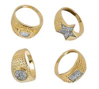 80s 1980s 90s Fancy Dress 4 x Gold Coloured Rings Bling Delboy Rapper by Smiffys