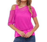 80s 90s 2 Piece Outfit for Women 80's Off Shoulder Fishnet Top 90 s Neon Costume Casual Sexy Two Piece Sets, Fishnet Two Pieces--pink, XXL