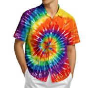 80s 90s Button Down Shirt,80s Outfit Funny Hawaiian Button Up Short Sleeve Shirts for Men, Tie Dye, Large