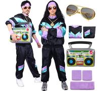 80s 90s Fancy Dress Costume Men Women Adults, Shell Suit Rave Tracksuit Retro Outfit Jacket Hip Hop Rapper Disco Accessories Carnival Halloween Party (Color 3, S)