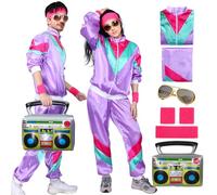 80s 90s Fancy Dress Costume Men Women Adults, Shell Suit Rave Tracksuit Retro Outfit Jacket Hip Hop Rapper Disco Accessories Carnival Halloween Party (Color 2, XL)