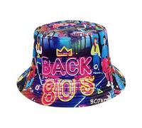 80s 90s Fishing Hat Reversible Hat Unisex - Retro Cassette Graffiti Sun Hat - Vintage Bucket Hat for Carnival Festival Theme Party & Bath Taste Party - Foldable Summer Hat