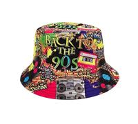 80s 90s Fishing Hat Reversible Hat Unisex - Retro Cassette Graffiti Sun Hat - Vintage Bucket Hat for Carnival Festival Theme Party & Bath Taste Party - Foldable Summer Hat