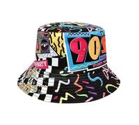 80s 90s Fishing Hat Reversible Hat Unisex - Retro Cassette Graffiti Sun Hat - Vintage Bucket Hat for Carnival Festival Theme Party & Bath Taste Party - Foldable Summer Hat