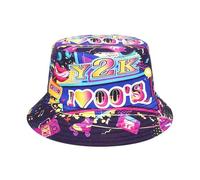 80s 90s Fishing Hat Reversible Hat Unisex - Retro Cassette Graffiti Sun Hat - Vintage Bucket Hat for Carnival Festival Theme Party & Bath Taste Party - Foldable Summer Hat