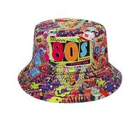 80s 90s Fishing Hat Reversible Hat Unisex - Retro Cassette Graffiti Sun Hat - Vintage Bucket Hat for Carnival Festival Theme Party & Bath Taste Party - Foldable Summer Hat