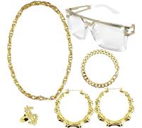 80s 90s Hip Hop Costume Kit for Women Old School Rapper Accessories Set for 80s 90s Theme Party, Classic, Medium