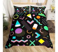 80s 90s Memphis Duvet Cover Set Memphis Geometric Comforter Cover Retro Fashion Style Bedding Set Black Bedspread Cover for Kids Boys Girls Adults 3Pcs King Size