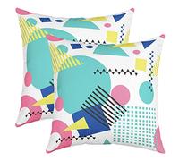 80s 90s Memphis Square Cushion Covers Set of 2 Memphis Geometric Reversible Throw Pillow Covers Colorful Abstract Pillow Covers Home Decor for Sofa Couch Chair,Vintage Fashion Room Decor 18x18 Inch