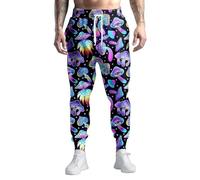 80s 90s Mens Joggers Pants Sports Funny Workout Running Printed Retro Sweatpants Casual Track Pants with Pockets, Black Mushroom, XXL