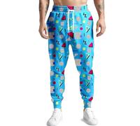 80s 90s Mens Joggers Pants Sports Funny Workout Running Printed Retro Sweatpants Casual Track Pants with Pockets, Blue, XL