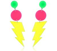 80s 90s Neon Earrings for Women, Colorful Lightning Acrylic Earrings, Retro Neon Earring Outfits for Women 80s 90s Theme Party, Geometric Thunder Flash Neons Earring for Glow Theme Party Accessories