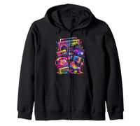 80s 90s Nostalgia Retro Electronics Analog Media Icons Zip Hoodie