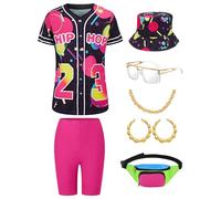 80s 90s Outfit for Women Hip Hop Costume Baseball Jersey Shirt Shorts Set, 90s Outfits for Women Party 90s Woman Costumes, Yellow, Large